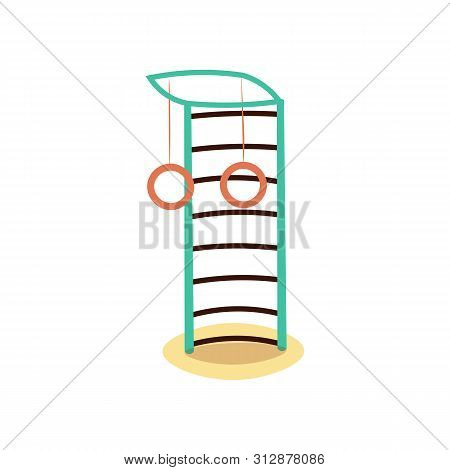 Cute Vector Cartoon Illustration Of Home Sport Wall Bar With Gymnastic Rings. Sport Kids Equipment, 