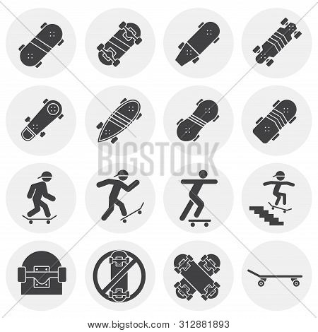 Skateboarding Related Icons Set On Background For Graphic And Web Design. Simple Illustration. Inter