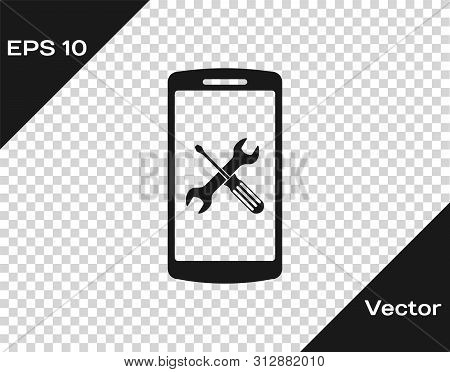 Grey Smartphone With Screwdriver And Wrench Icon Isolated On Tra
