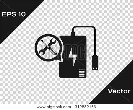 Grey Power Bank With Screwdriver And Wrench Icon Isolated On Tra