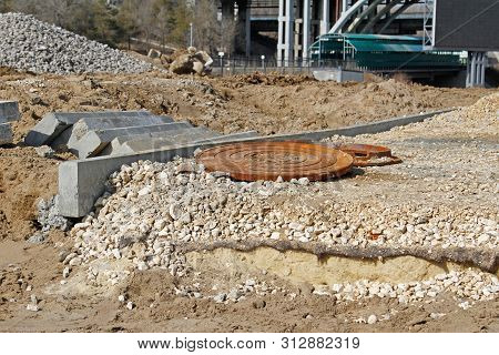 Construction Of A Manhole And Road In The Park