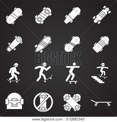 Skateboarding Related Icons Set On Background For Graphic And Web Design. Simple Illustration. Inter