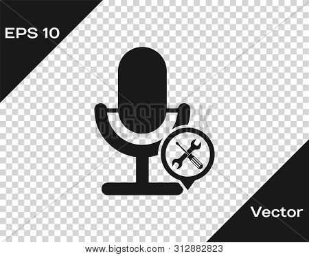 Grey Microphone With Screwdriver And Wrench Icon Isolated On Tra