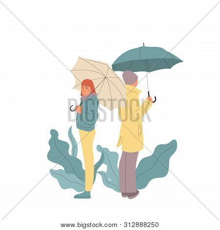 Man And Woman Are Standing Backs To Each Other. Couple Had Argument. Isolated On White Background. F