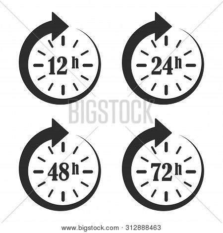 12, 24, 48 And 72 Hours Clock Arrow. Work Time. Online Deal. Delivery Service Time Icons