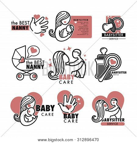 Nanny Service Or Babysitter Agency Isolated Icons Baby Care
