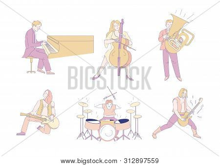 Music Concert Rock Musicians And Orchestra Players Isolated Characters
