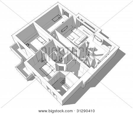 3D lejlighed skitse