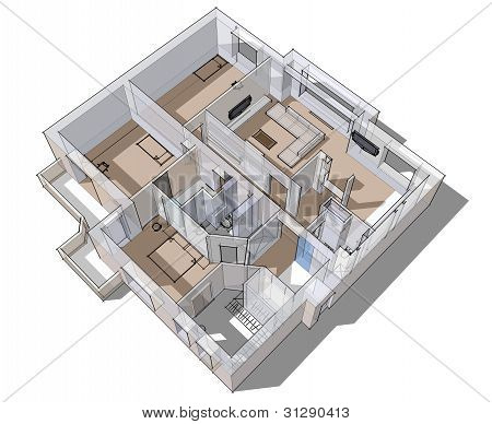 3D lejlighed skitse