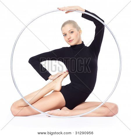 Blondi voimistelija Hula Hoop