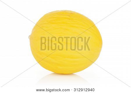 One Whole Bright Fresh Yellow Melon Canary Isolated On White Background