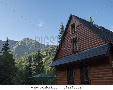 Slovakia, Western Tatra Mountain, Rohacska Dolina, July 2, 2019: View On Mountain Hut Tatliakova Cha