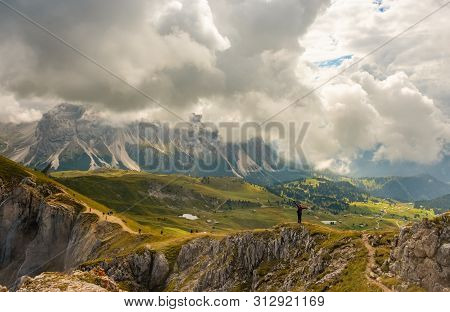 Amazing View Dolomites Mountains From Seceda Over Odle Puez Italy