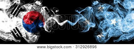 South Korea Vs Micronesia, Micronesian Smoky Mystic Flags Placed Side By Side. Thick Colored Silky A