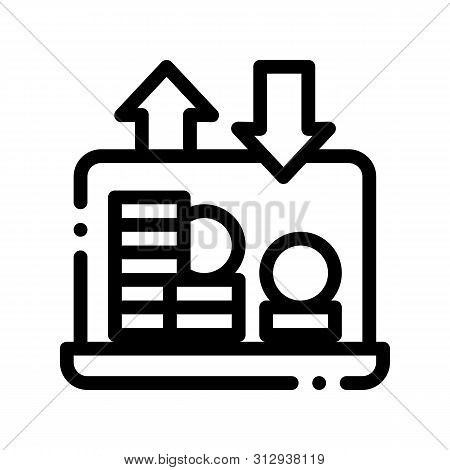 Internet Bank Laptop Coin Vector Thin Line Icon. Online Transactions, Secure Financial Internet Bank