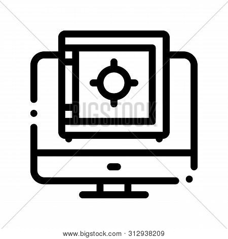 Computer Internet Safe Bank Vector Thin Line Icon. Online Transactions, Secure Financial Internet Ba