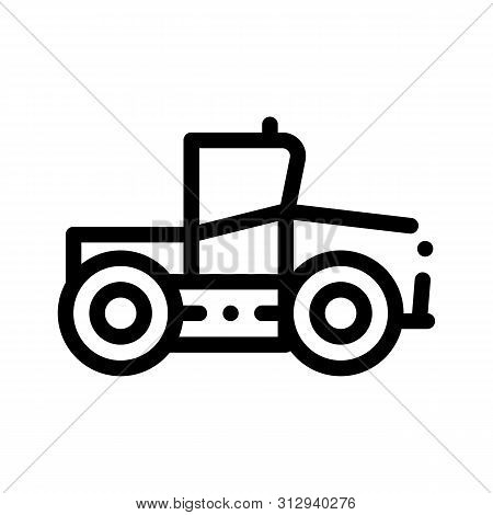 Industry Tractor Vehicle Thin Line Icon. Agricultural Tractor For Various Type Trailer Working On Fa