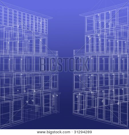 Kaksi Wireframe suoritetuista rakennukset