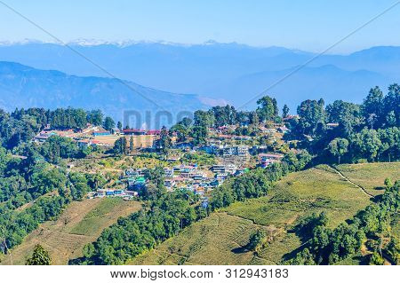 Panoramic View Of Darjeeling Village At The Lift With Traditional Buddhist Tibetan Style Architectur