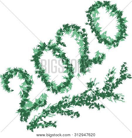 2020 Illustration For New Year Holiday Design. Hand-drawn Numbers And Spruce Branch