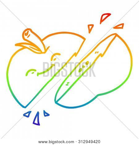 rainbow gradient line drawing of a cartoon sliced apple