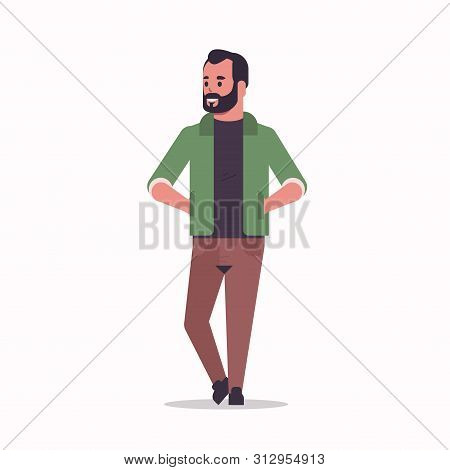 Arabic Businessman Standing Pose Arab Bearded Man Wearing Casual Clothes Arabian Male Cartoon Charac