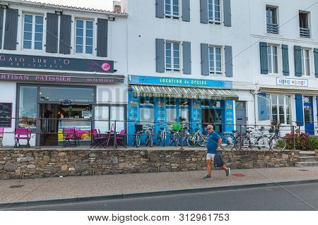 Small Business In A Shopping Street Of The Seaport Of The Island Of Yeu