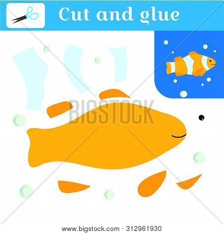 Cut Out And Glue. Paper Stitches Game For Preschoolers. Puzzle - Applique. Handmade To Create A Fish
