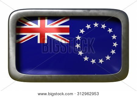 3d Rendering Of A Cook Islands Flag On A Rusty Sign Isolated On White Background
