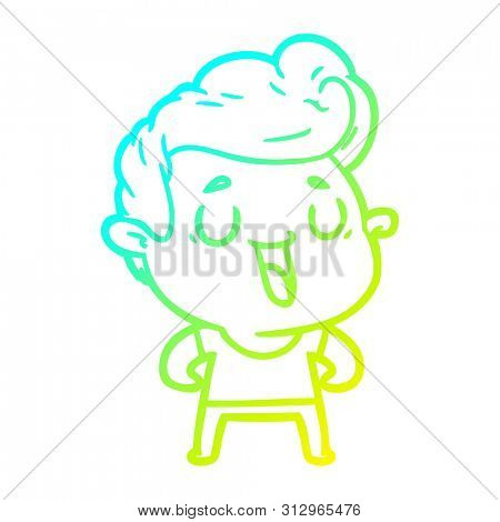 cold gradient line drawing of a happy cartoon man