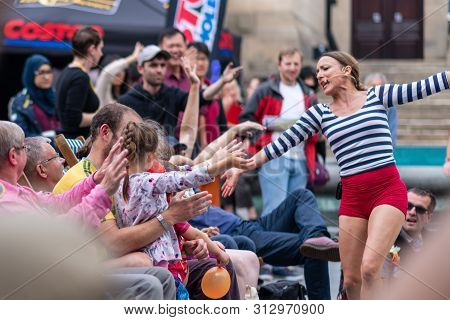 Sheffield, Uk - 20th July 2019: Street Performers At Tramlines 2019 Perform Live Shows For The Crowd