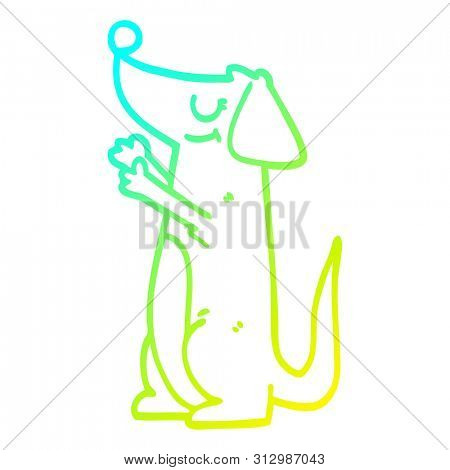 cold gradient line drawing of a cartoon well behaved dog