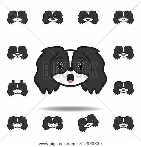 Pekingese Emoji Surprised Multicolored Icon. Set Of Pekingese Emoji Illustration Icons. Signs, Symbo