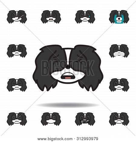 Pekingese Emoji Scared Multicolored Icon. Set Of Pekingese Emoji Illustration Icons. Signs, Symbols 