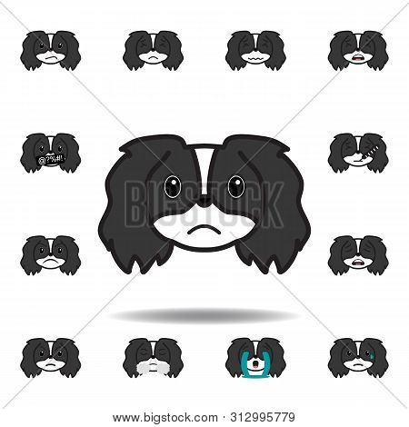Pekingese Emoji Unhappy Multicolored Icon. Set Of Pekingese Emoji Illustration Icons. Signs, Symbols