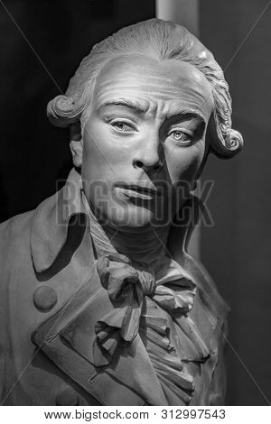 Paris, France - 1 April, 2017: Maximilien Robespierre 1758-1794. French lawyer and politician, an influential figure associated with the French Revolution. Bust statue