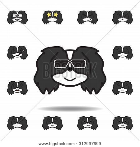 Pekingese Emoji Confident Multicolored Icon. Set Of Pekingese Emoji Illustration Icons. Signs, Symbo