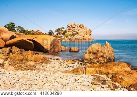 Atlantic Ocean Coast In Brittany Near Ploumanach, France.