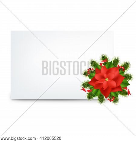 Blank Gift Tag And Pointsettia, Isolated On White Background, Vector Illustration.
