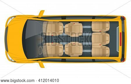 Minivan With Premium Touches, Passenger Van Or Minivan Car Vector Template On White Background. Mpv,