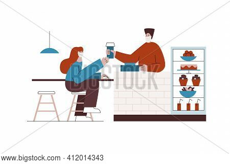 New Normal Corona Coffee Shop Vector Concept.
