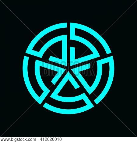 Initial Letter S Logo Template With Modern Geometric Five Star Circle Kamon Line Art Illustration In