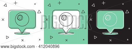 Set Map Pointer With Billiard Pool Snooker Ball With Number 8 Icon Isolated On White And Green, Blac