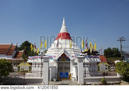 Ordination Hall And Pagoda Of Wat Paramaiyikawat Worawihan Or Mon Temple On Koh Kret Island For Thai