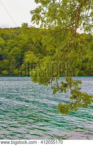 Plitvice Lakes National Park Colorful Landscape Turquoise Water In Croatia.