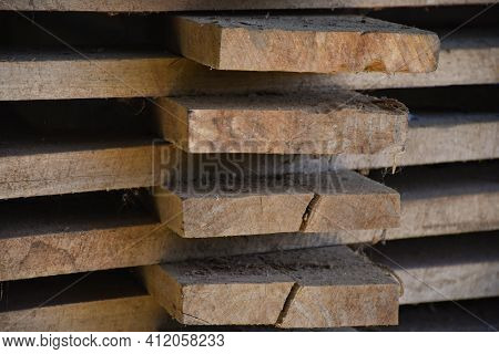 Brown Rectangular Sawed Pine Timber Wood Very Nicely Stacked