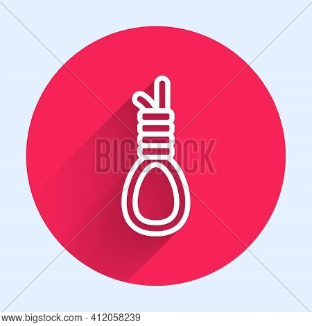 White Line Gallows Rope Loop Hanging Icon Isolated With Long Shadow. Rope Tied Into Noose. Suicide, 