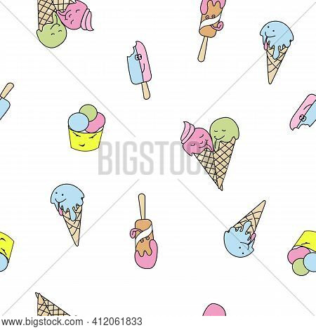 Seamless Pattern With Ice Cream.vector Illustration .