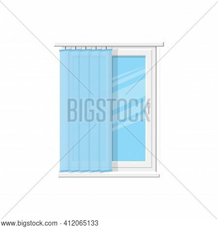 Vertical Blinds On Modern Plastic Window Isolated Shutters On Cornice. Vector Curtains, Vertical Rol