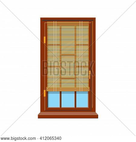 Horizontal Blinds On Modern Wooden Window Isolated Shutters. Vector Windows Treatments Design, Offic
